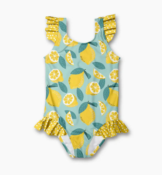 Mint & Yellow Lemon Ruffle-Accent One-Piece Swimsuit