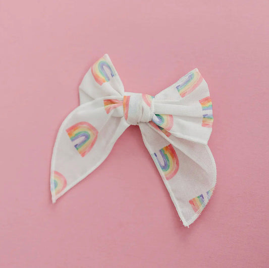 Watercolor Rainbow 4” cotton Hair Bow