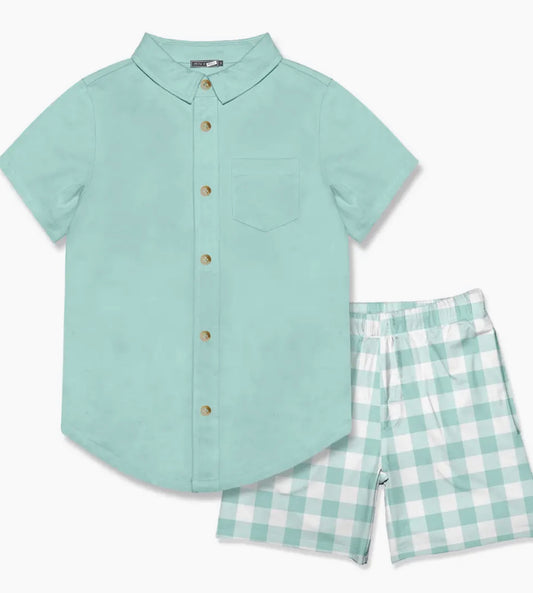 Mint Short-sleeve Button-up & Pocket Shorts