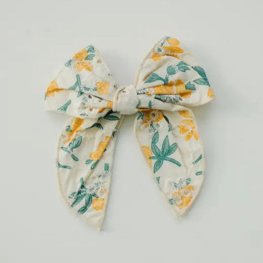 Embroidered Mustard Floral 5” Linen Bow