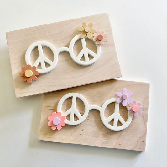 Groovy Peace Sign Glasses Wooden Decor